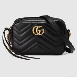 Gucci Black Leather Crossbody Bag with Gold Accents